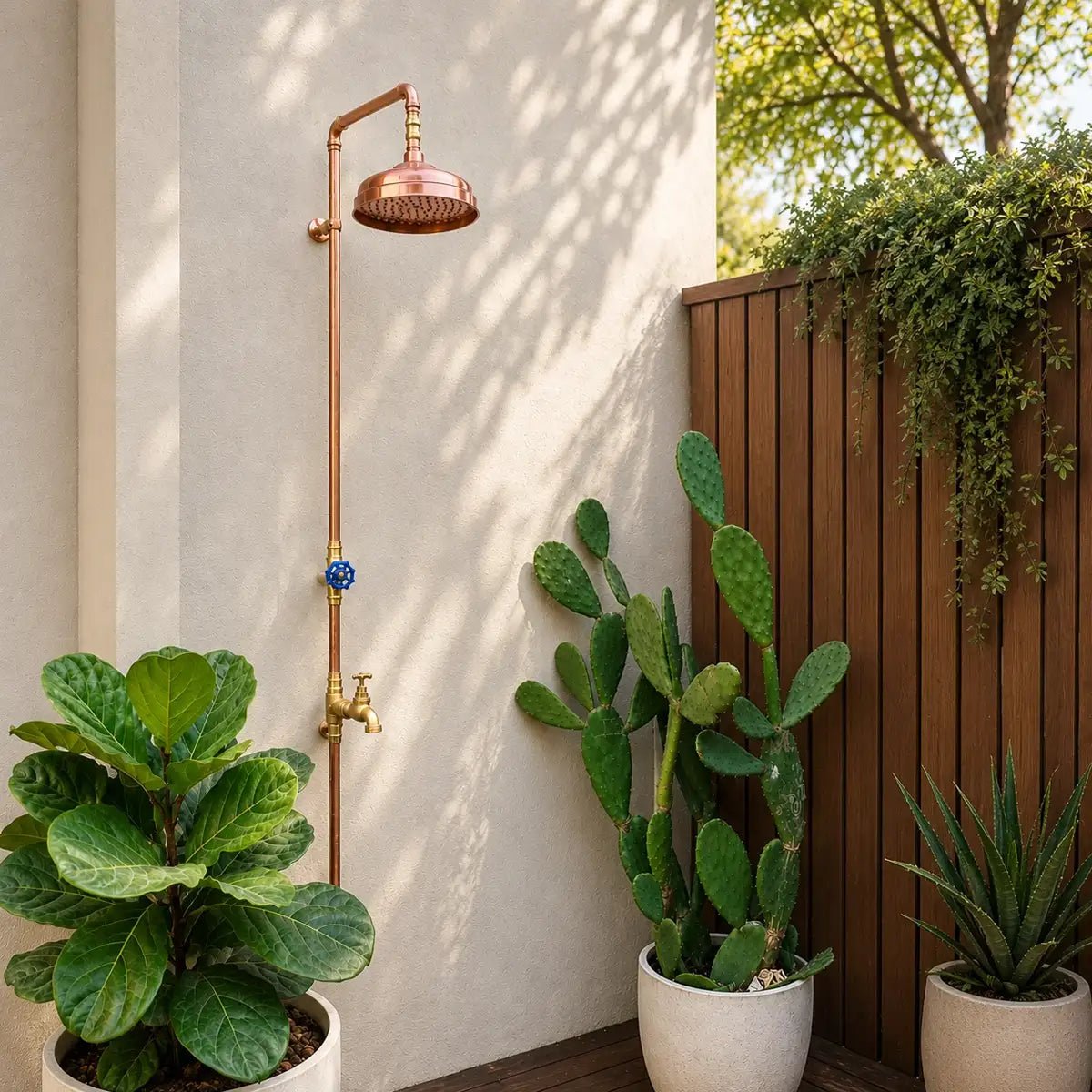 Outdoor Copper Shower - Cold Only with Garden Hose - Beach Vibe Copper Shower