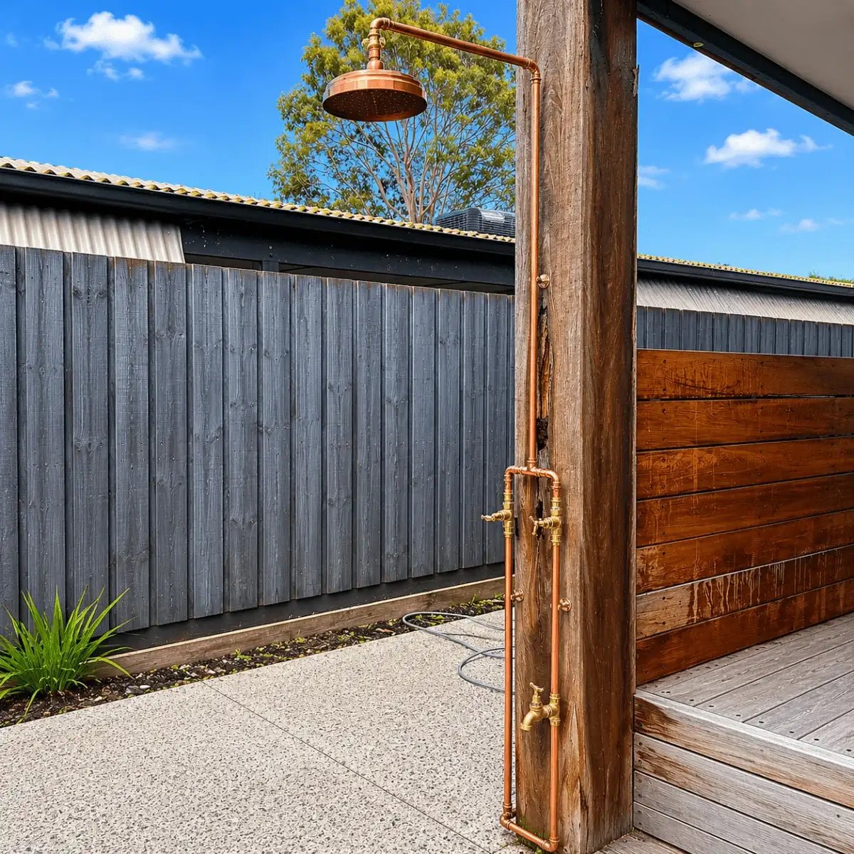 Outdoor Copper Shower - Hot & Cold with Garden Tap - Beach Vibe Copper Shower